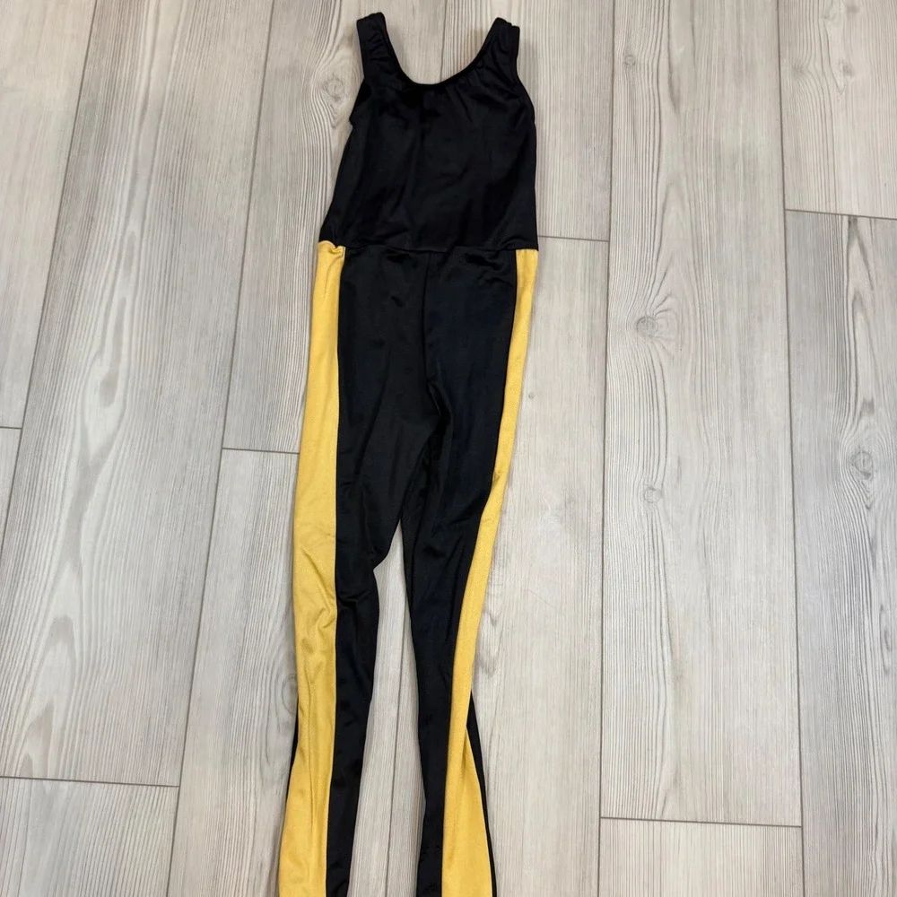 Weissman Girls Black Yellow Stripe Dance Unitard Jumpsuit 15471 SC Small Child